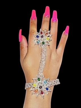 Multicolor Crystal Starburst Hand Bracelet - Women Jewelry